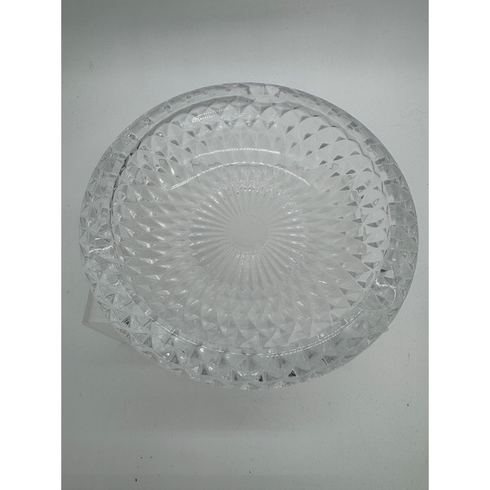Vintage Clear Cut Glass Round Ashtray Diamond Point Hobnail Mid Century Modern